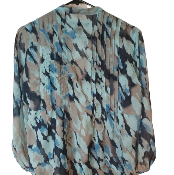 CALVIN Klein Sheer Blouse Pullover Pintuck V Neck 3/4 Sleeve Top Sz S - Picture 3 of 10